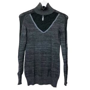 Free People Gray & Black Long Sleeve Lace Mock Neck Top